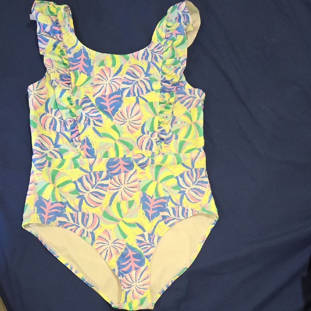 Vibrant Pink and Yellow One Piece Swim with Frilled Straps